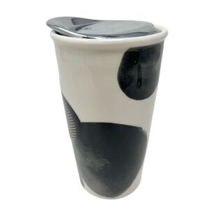 Starbucks 2014 Collectible 10oz Travel Mug & Silver Lid Black Watercolor Dots